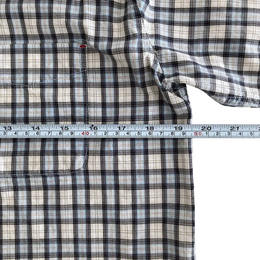 GAP Kids XL 12 Plaid SHIRT White Blue Gray button down Long Sleeve‎ Chest Pocket